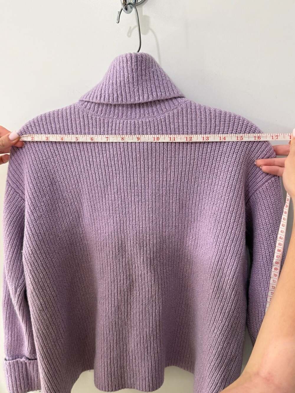 alice + olivia Lavender Ribbed Knit Turtleneck Sweater with Asymmetric Front Det - Picture 6 of 9